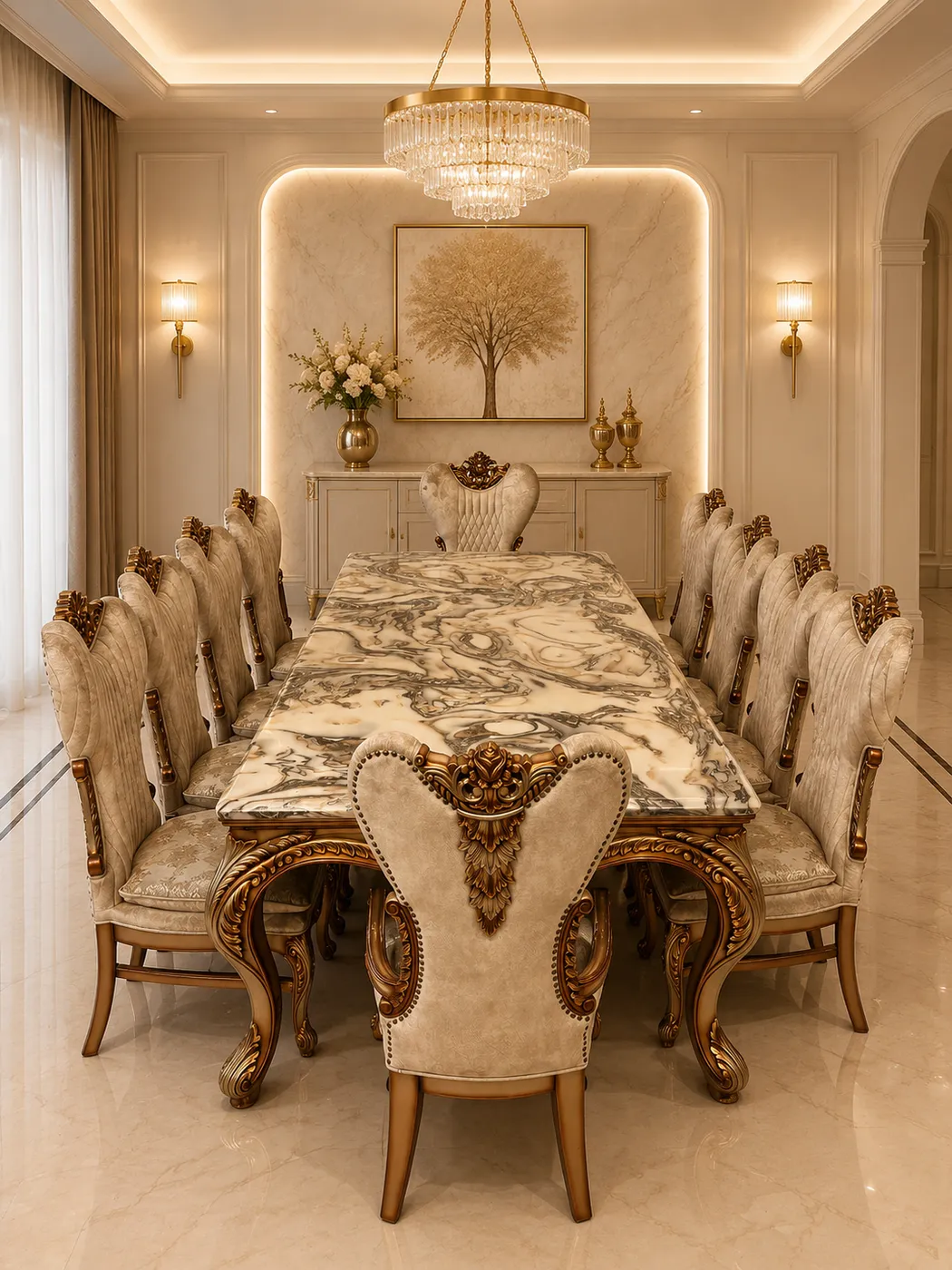 Château Hand-Carved Oak Dining Suite