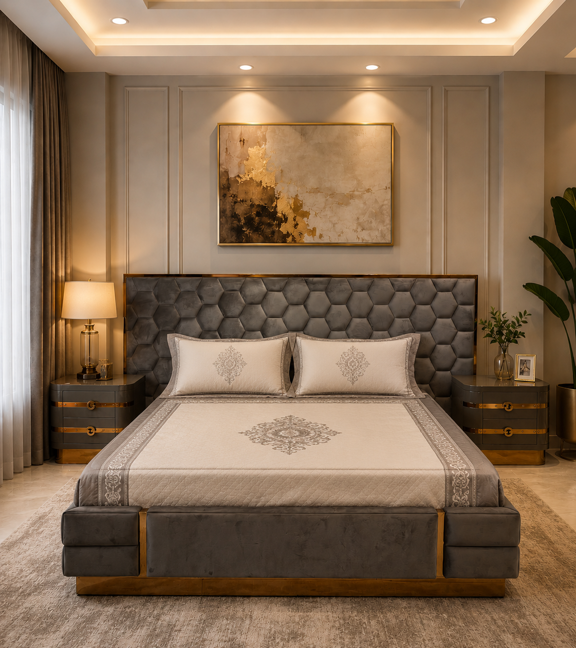 Elysian Gold Accent Modern Bed - Luxury Bedroom by Classic Furnishers