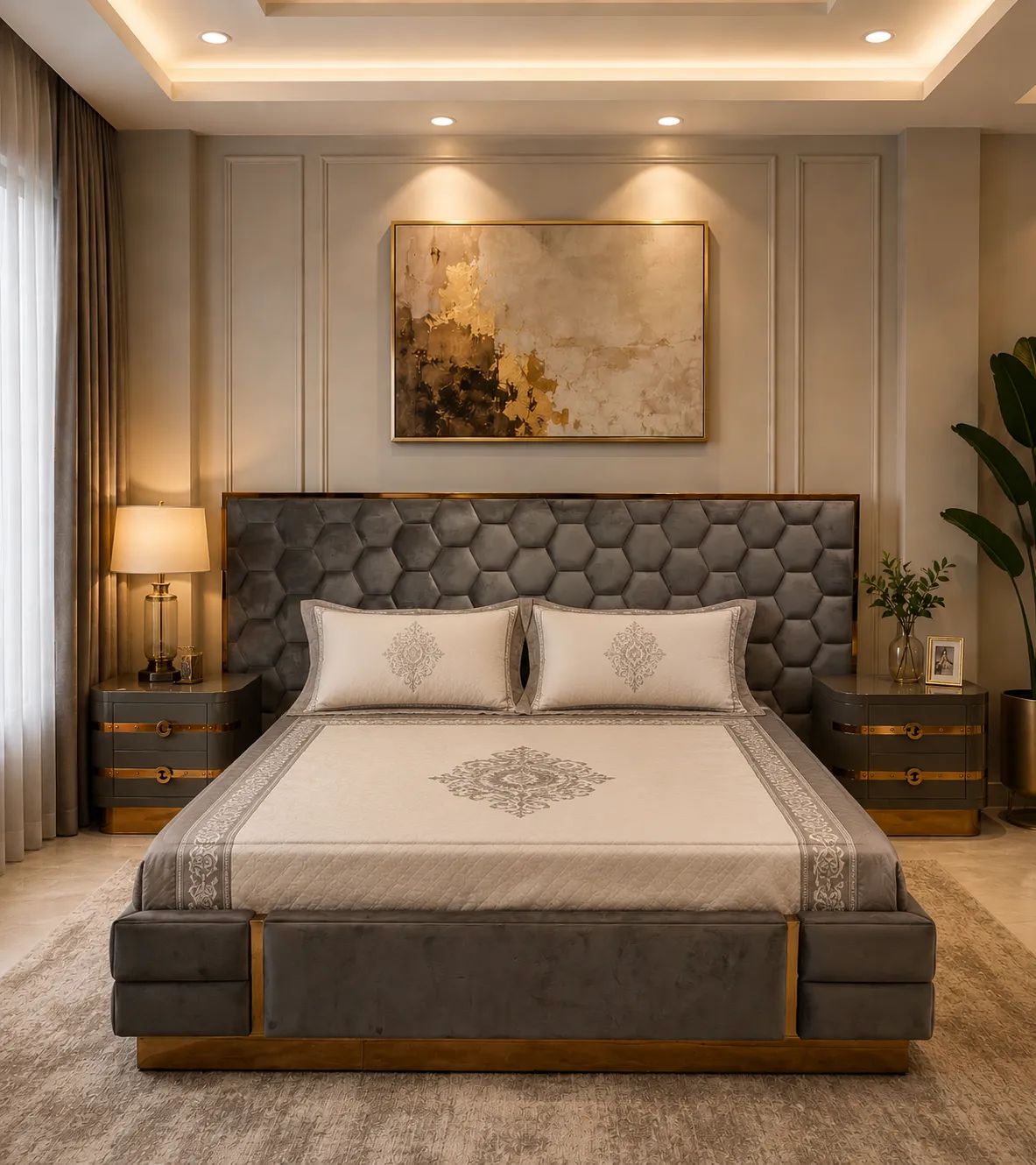 Elysian Gold Accent Modern Bed - Luxury Bedroom by Classic Furnishers