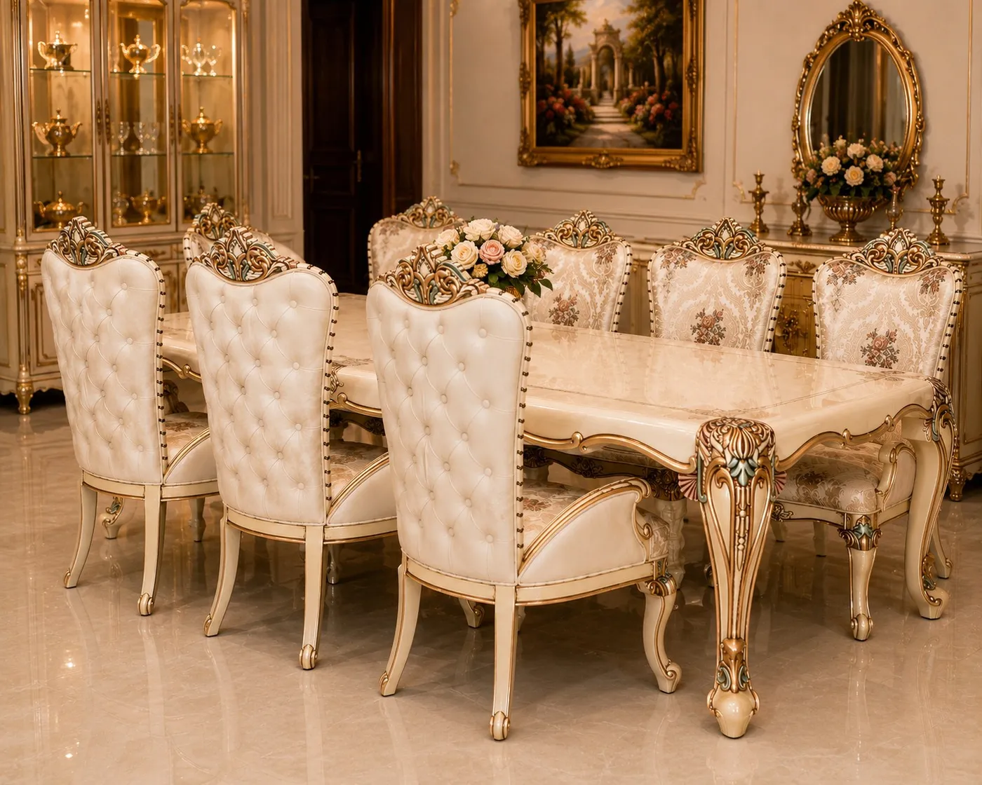 Florentine Tufted Cream Leather Dining Suite - Luxury Dining by Classic Furnishers