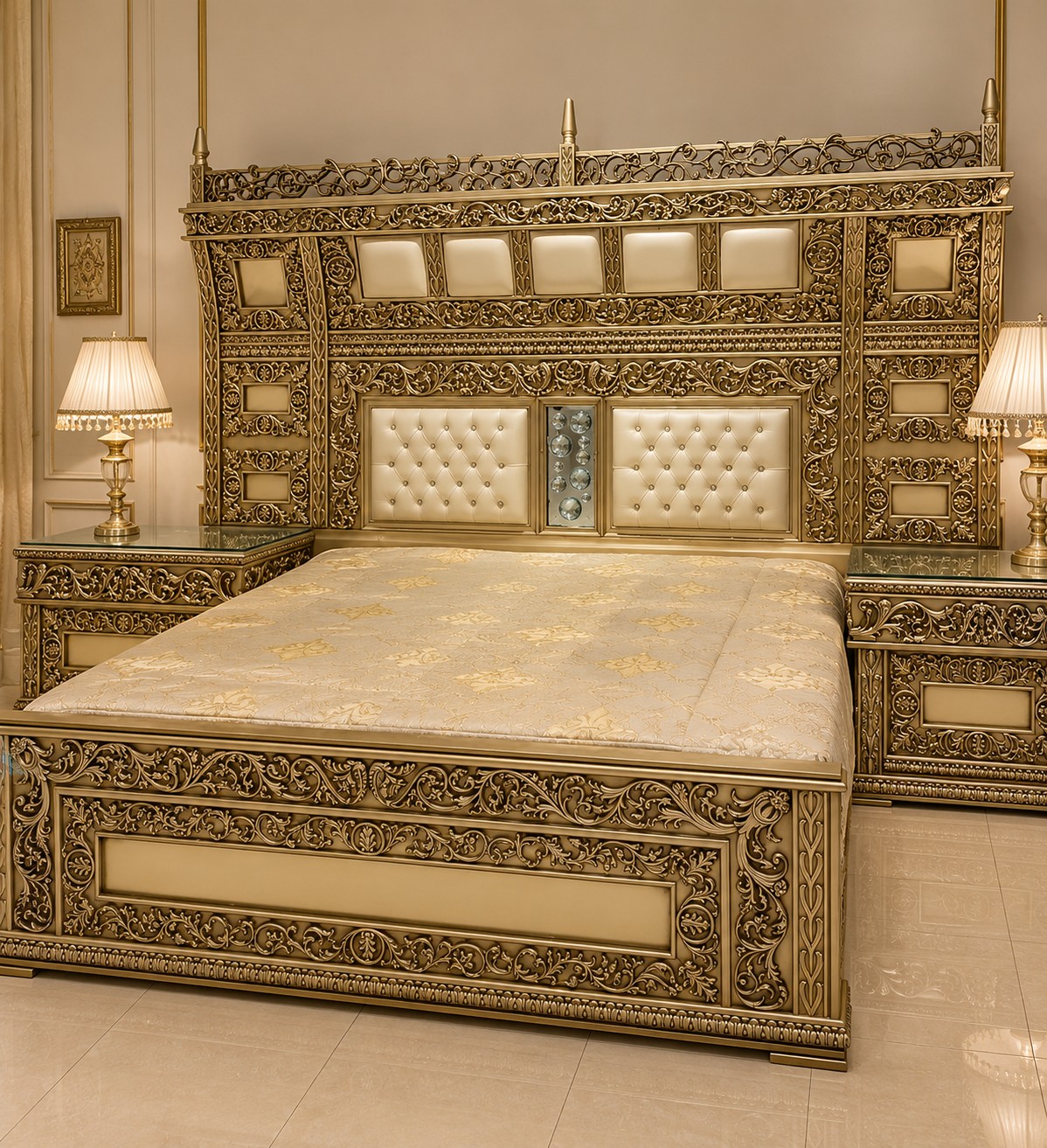 Imperial Gold Leaf Carved Canopy Bed Suite - Luxury Bedroom by Classic Furnishers
