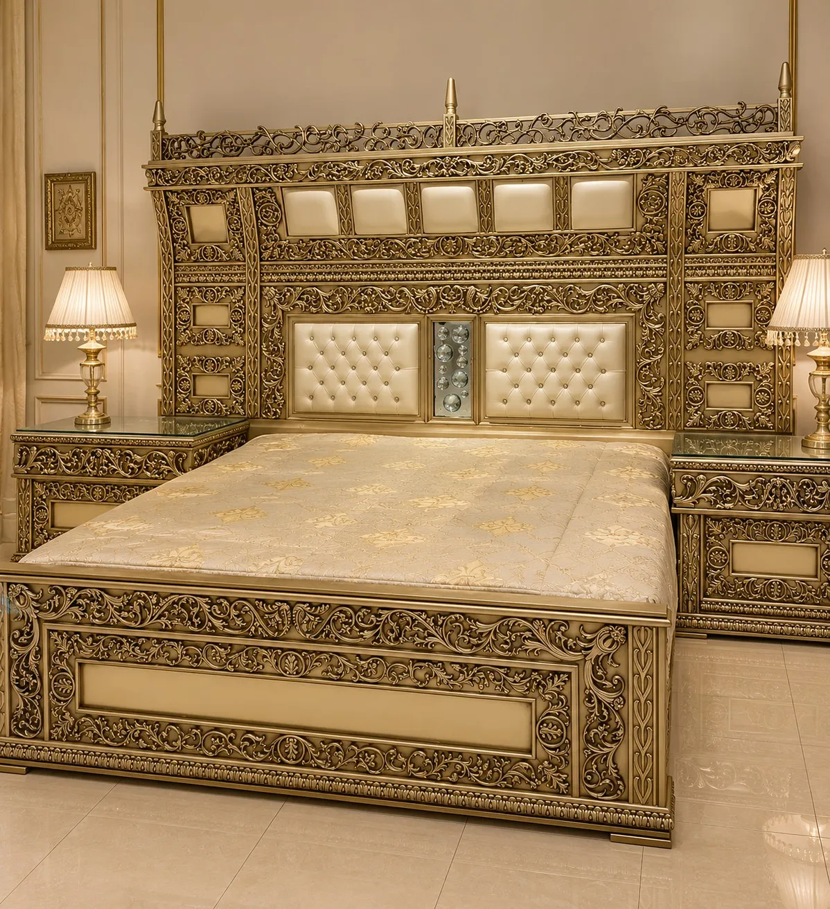 Imperial Gold Leaf Carved Canopy Bed Suite - Luxury Bedroom by Classic Furnishers