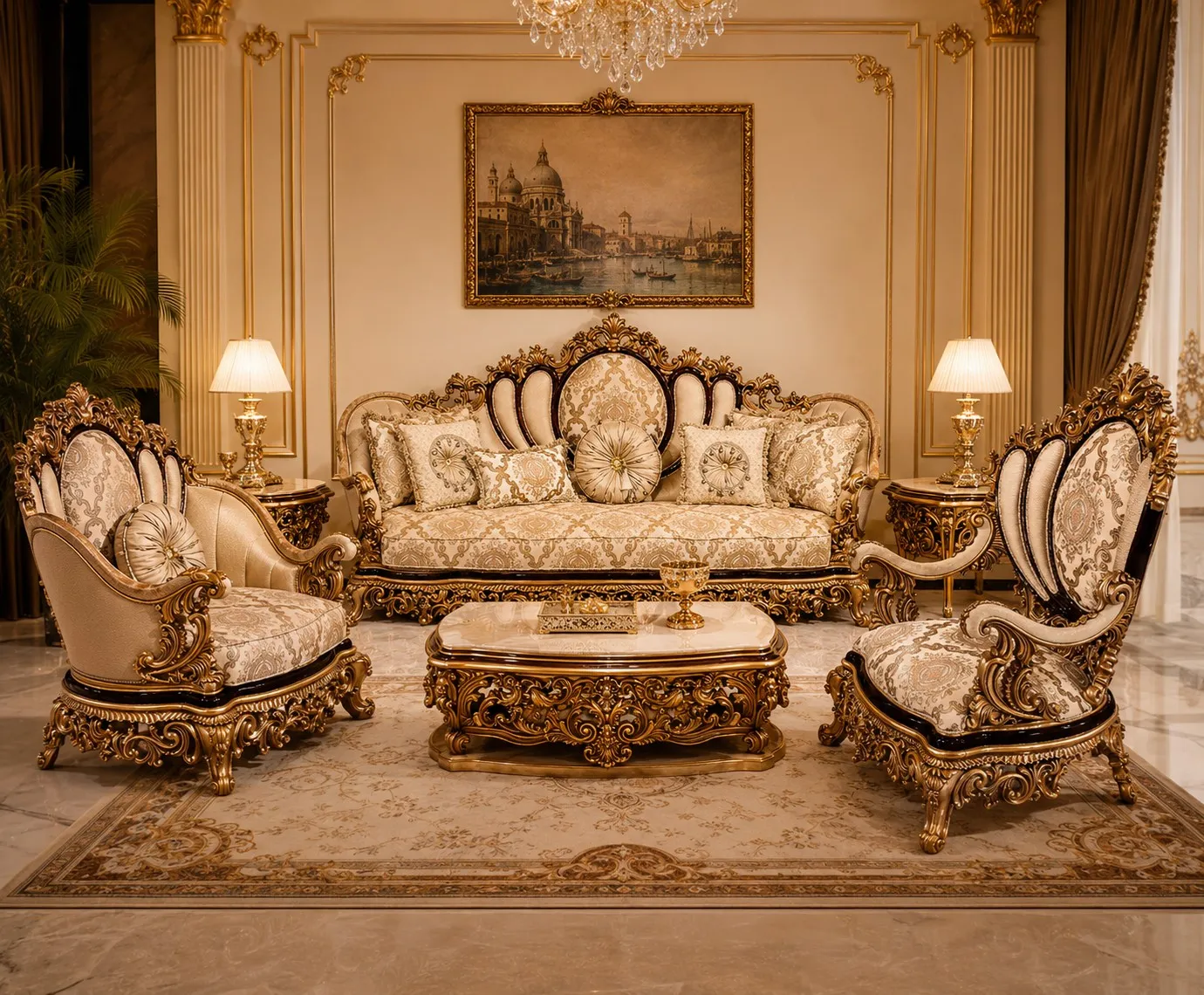 Imperial Gold & Damask Living Room Sofa Suite - Luxury Living Room by Classic Furnishers