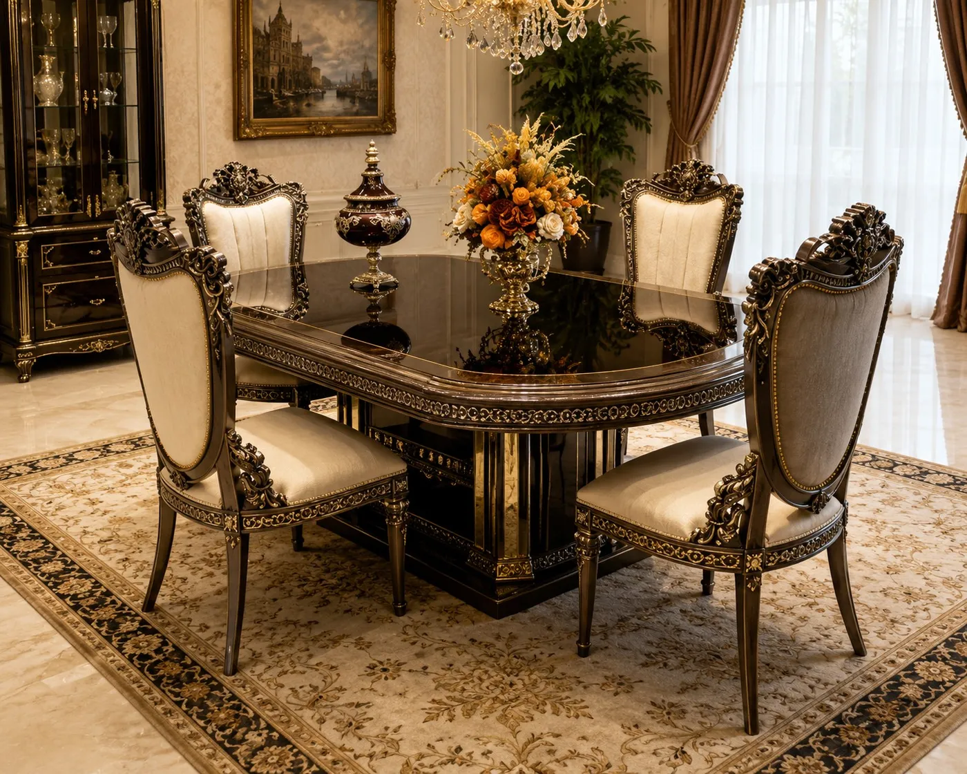 Imperial Walnut & Gold Carved Dining Suite - Luxury Dining by Classic Furnishers