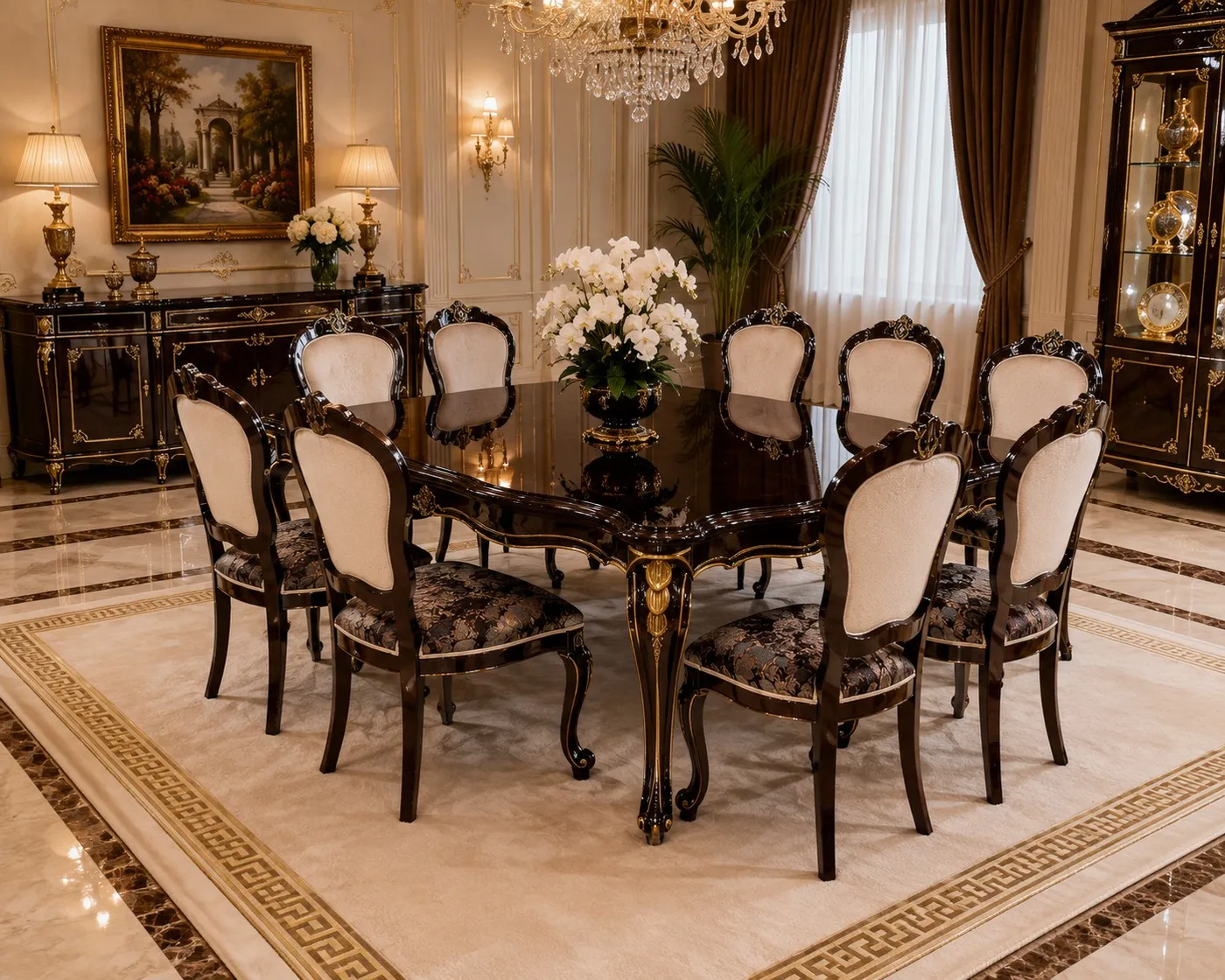 Imperial Rosewood & Gold Scrollwork Dining Suite - Luxury Dining by Classic Furnishers