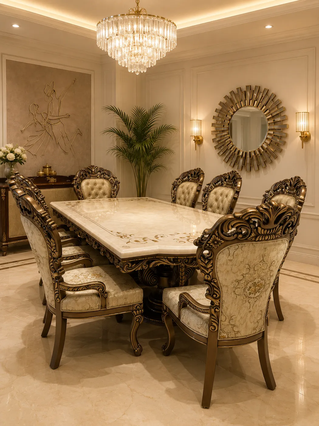 Milano Fluted Travertine Dining Table - Luxury Dining by Classic Furnishers