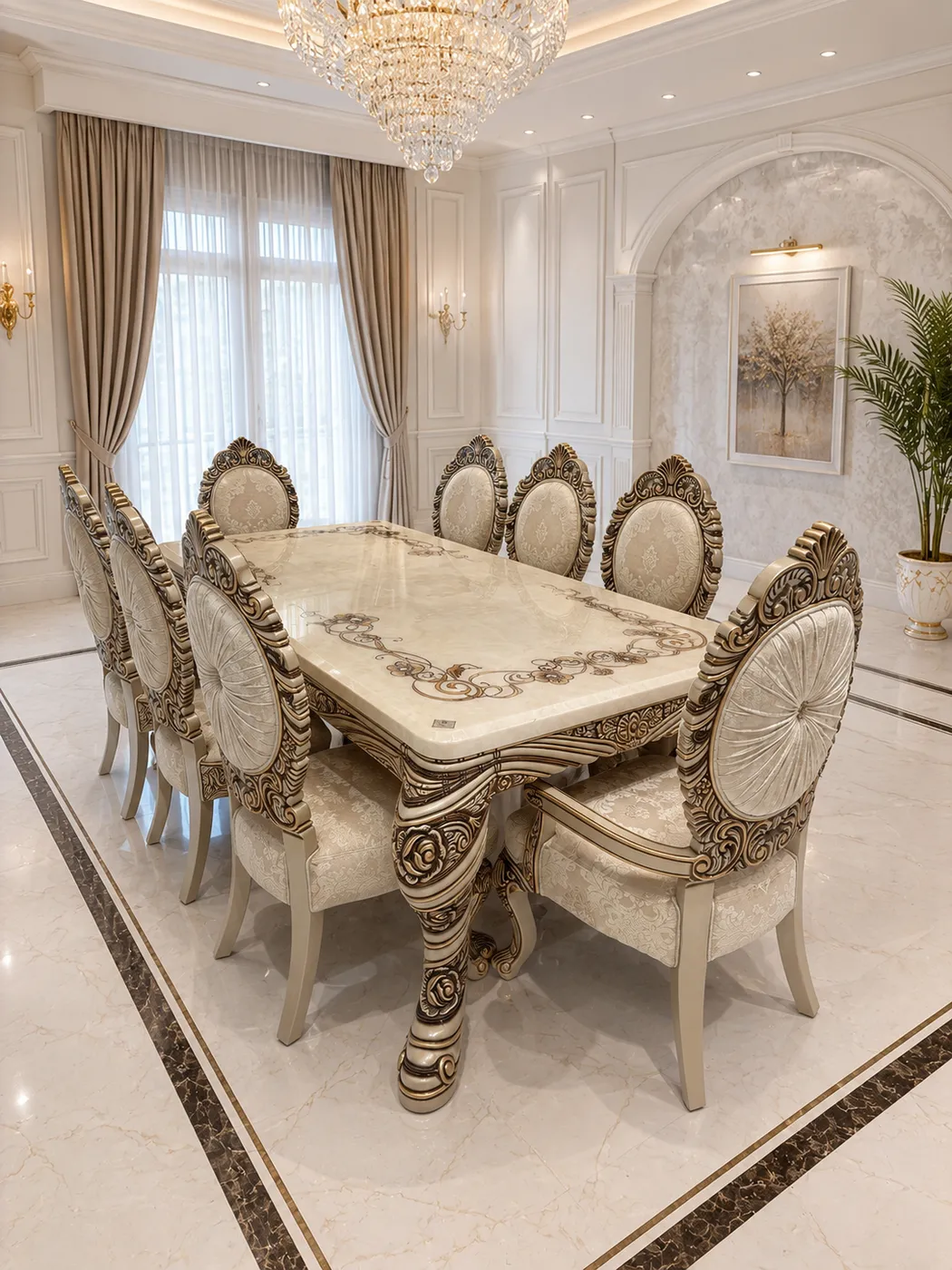 Milano Roman Travertine Dining Set - Luxury Dining by Classic Furnishers
