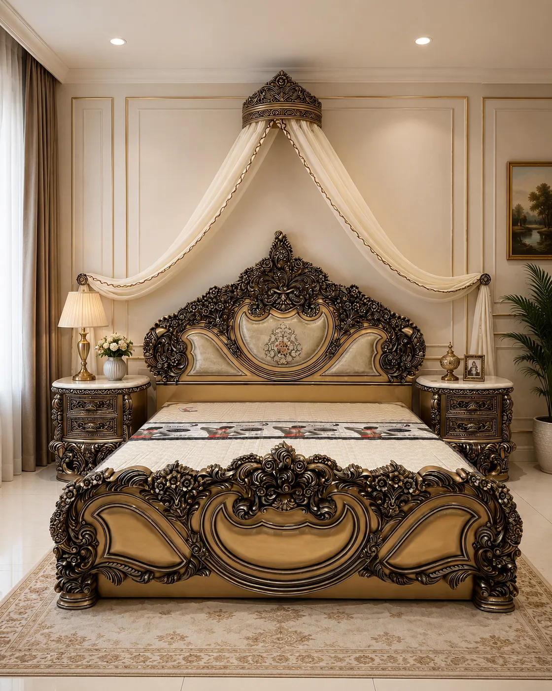 Monarch Rococo Velvet Bed - India's Best Luxury Furniture by Classic Furnishers