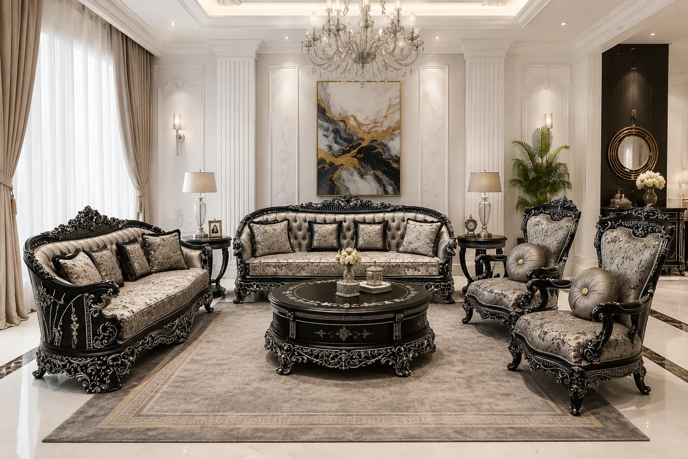 Palazzo Royal Tufted Silk Sofa - Luxury Living Room by Classic Furnishers