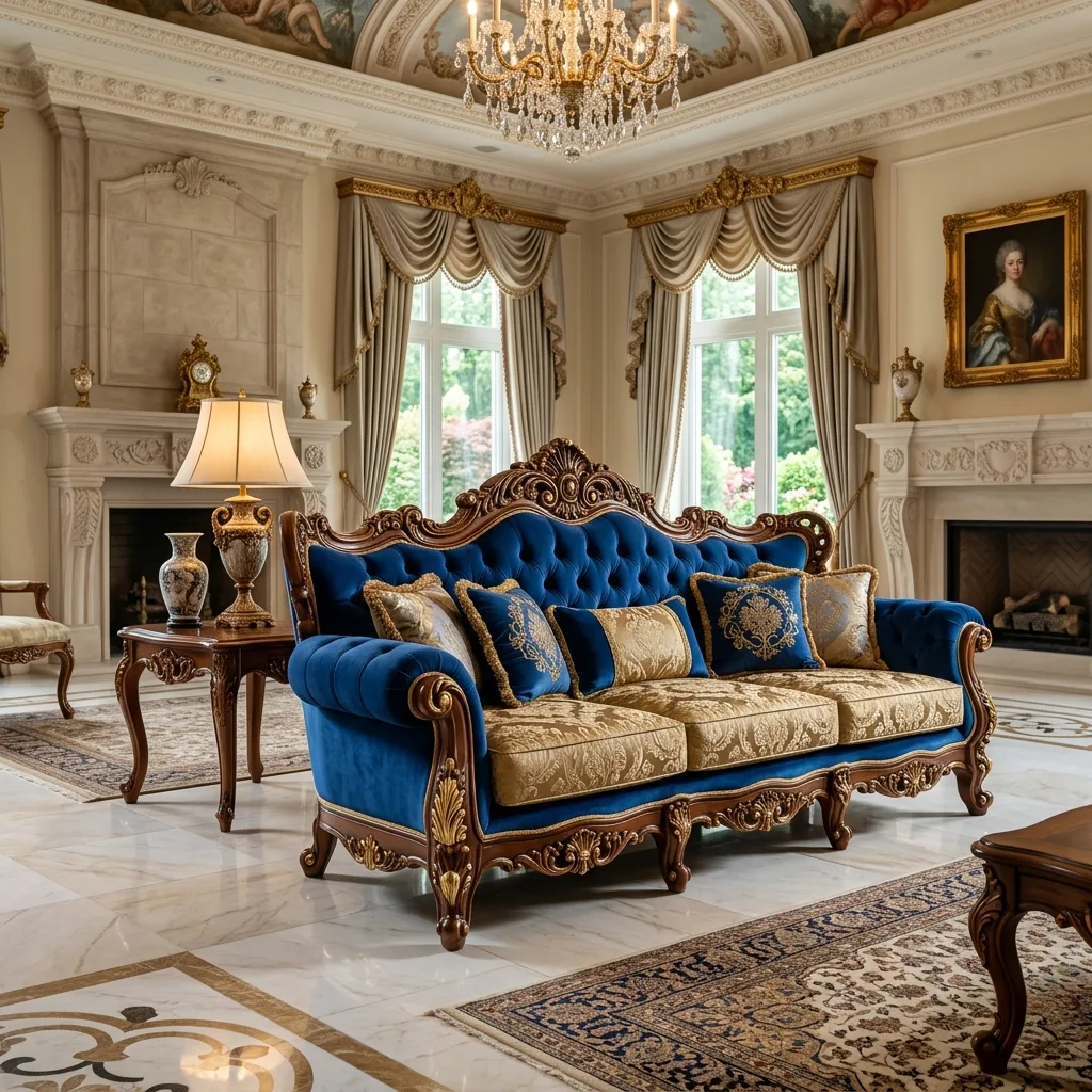 Royal Hand-Carved Luxury Velvet Sofa - Classic Furnishers