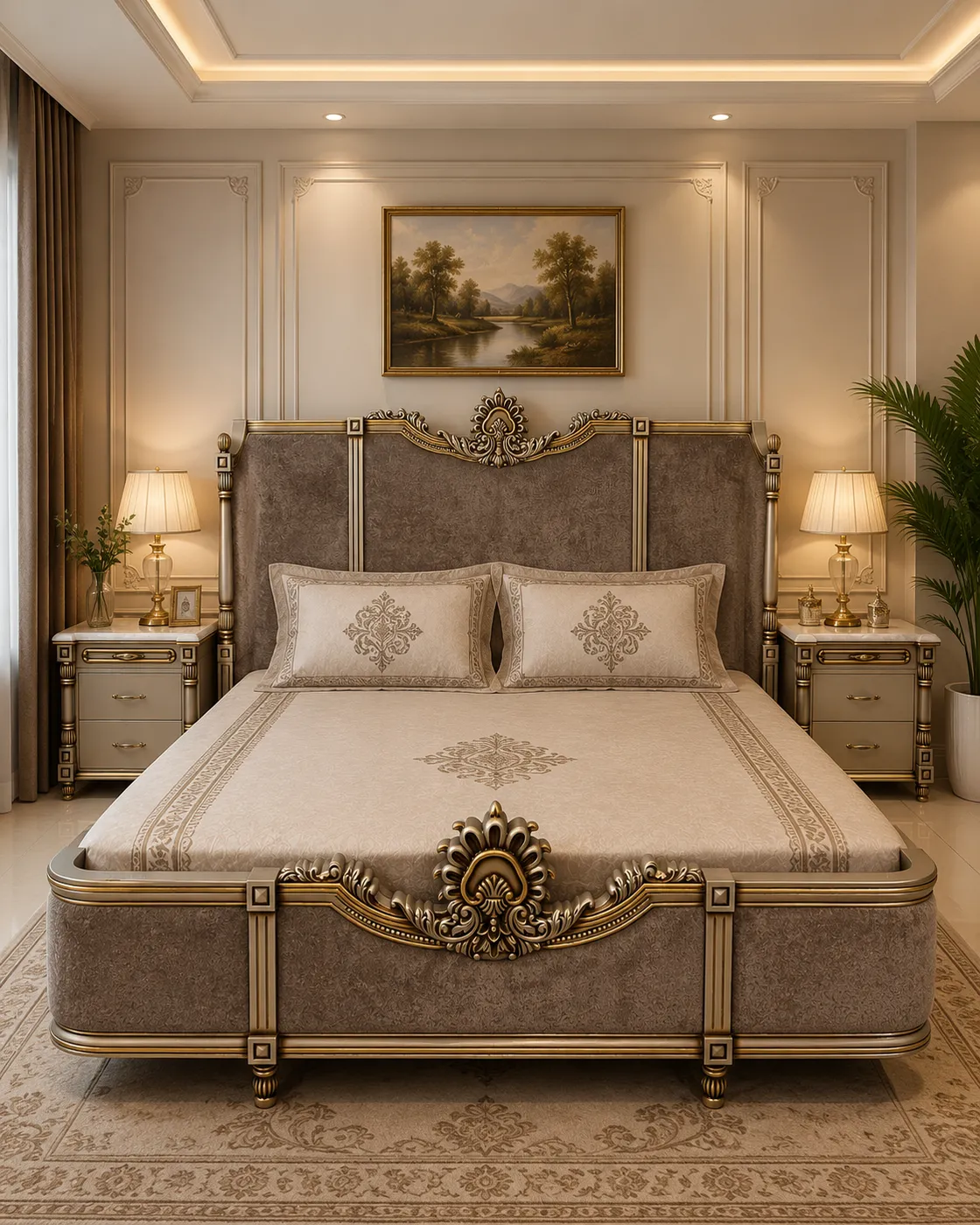 Royal Crest Hand-Carved Bed