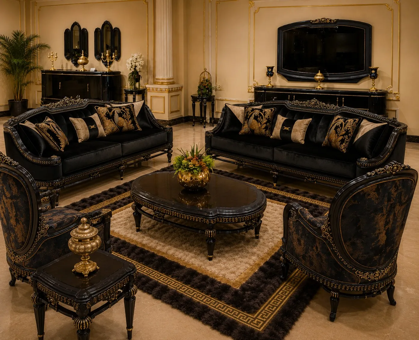 Royal Obsidian Velvet & Gold Living Room Suite - Luxury Living Room by Classic Furnishers