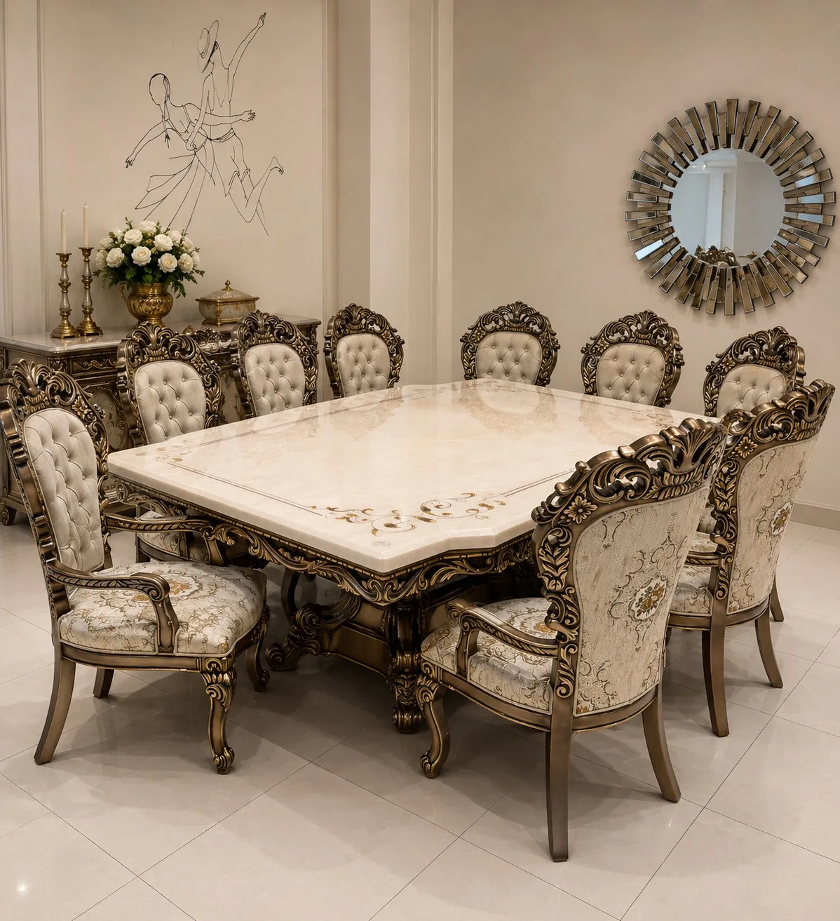 Royal Onyx Cream Marble Dining Suite - Luxury Dining by Classic Furnishers