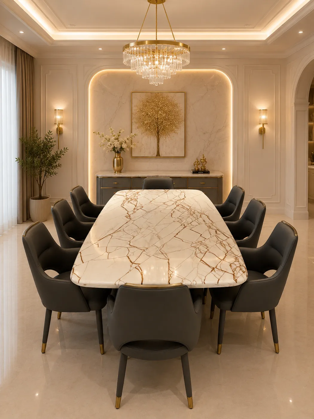 Solaris Sculptural Brass & Marble Table