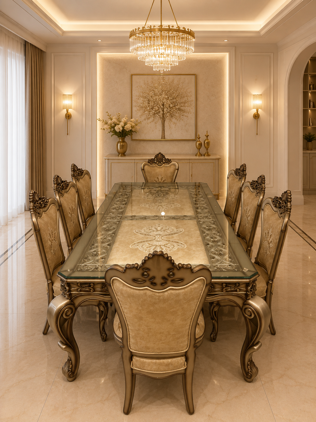 Solaris Sunburst Brass Dining Set