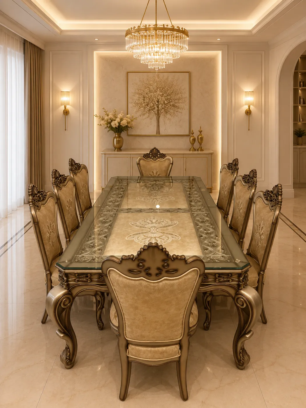 Solaris Sunburst Brass Dining Set - Luxury Dining by Classic Furnishers