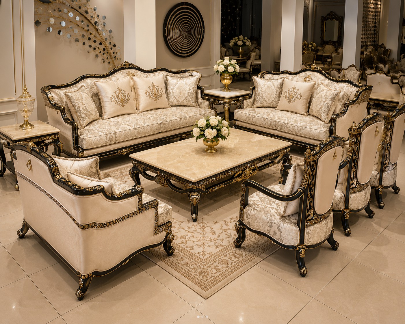Versailles Gold & Silk Damask Sofa Suite - Luxury Living Room by Classic Furnishers
