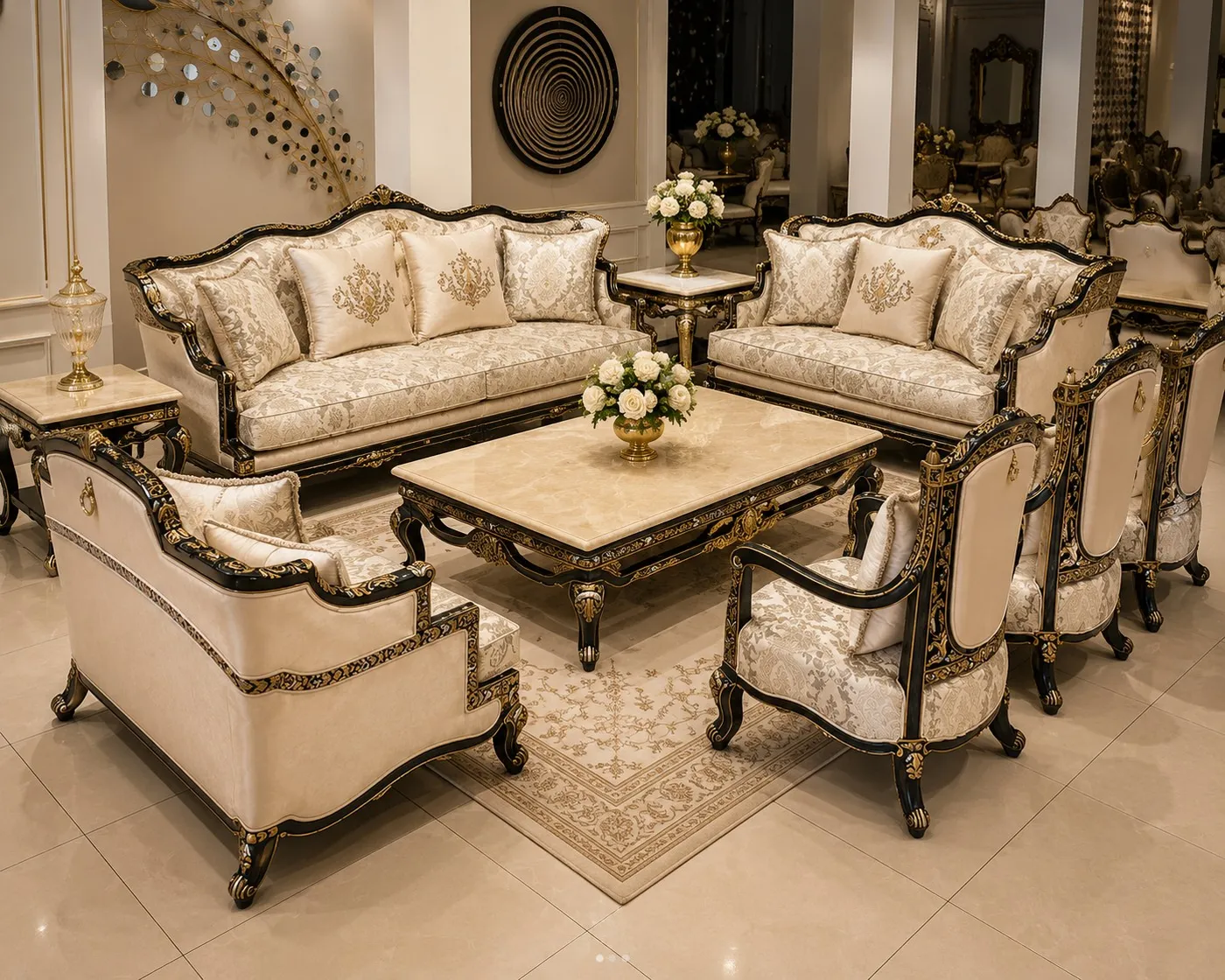 Versailles Gold & Silk Damask Sofa Suite - Luxury Living Room by Classic Furnishers